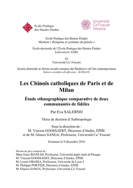 Les Chinois Catholiques De Paris Et De Milan