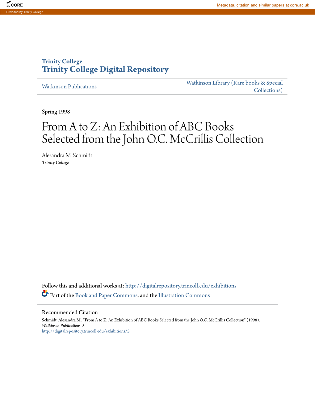 An Exhibition of ABC Books Selected from the John OC Mccrillis Collection