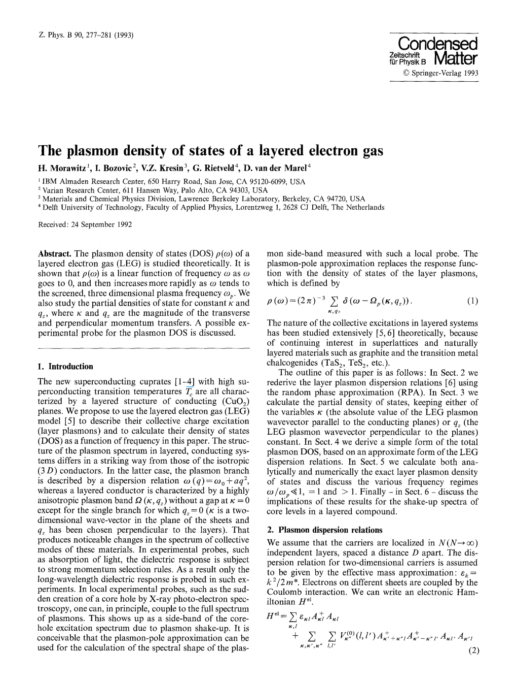 The Plasmon Density of States of a Layered Electron Gas H