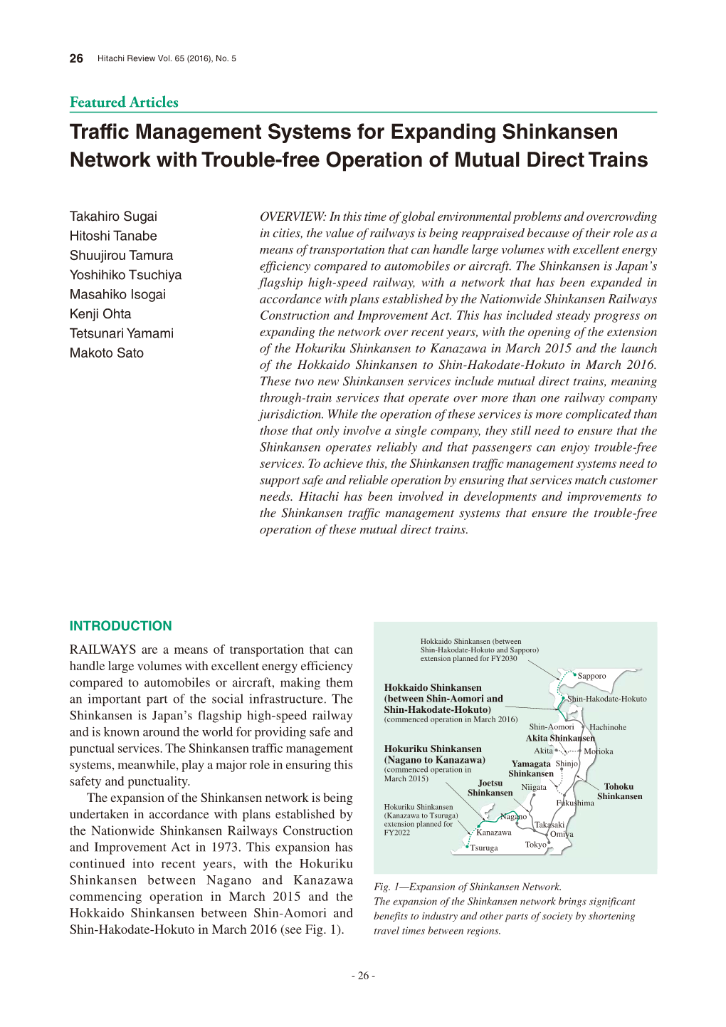 Traffic Management Systems for Expanding Shinkansen Network with Trouble-Free Operation of Mutual Direct Trains