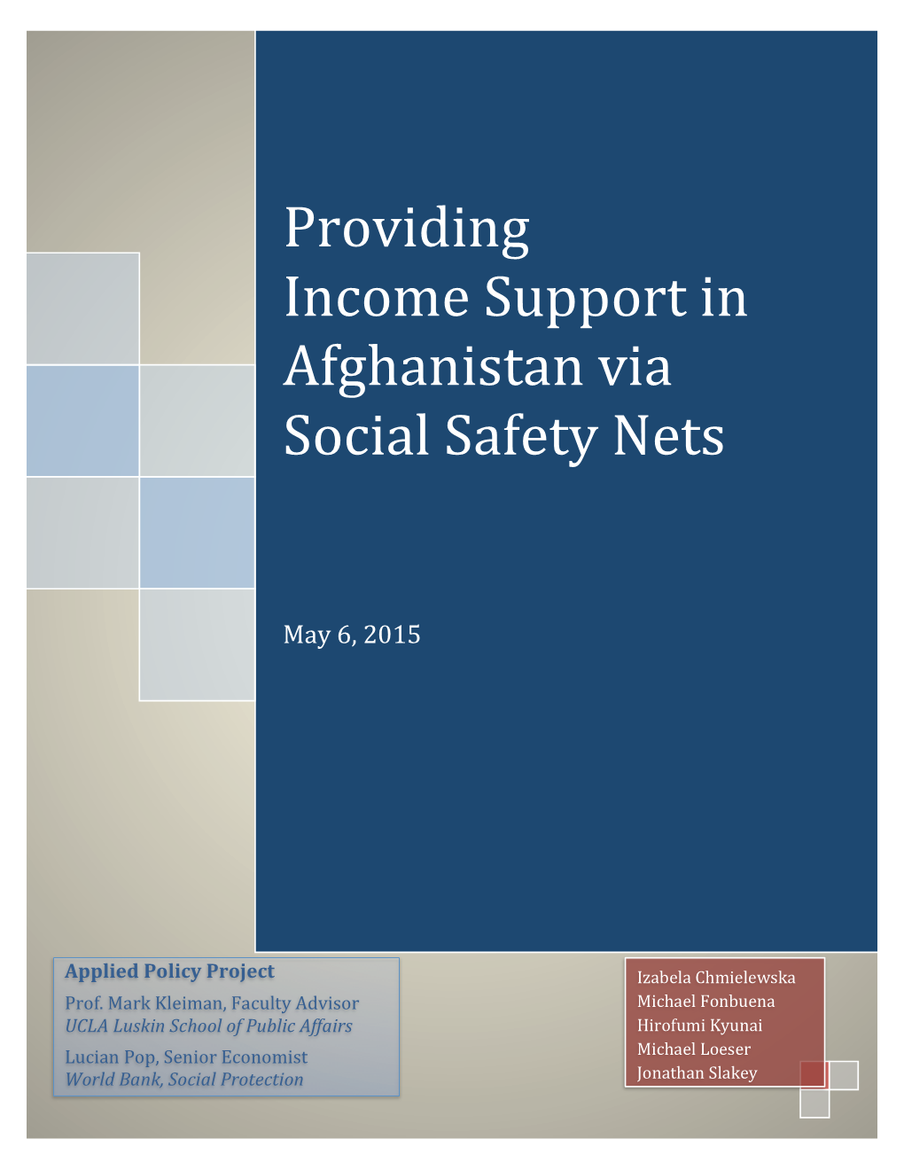 Providing Income Support in Afghanistan Via Social Safety Nets