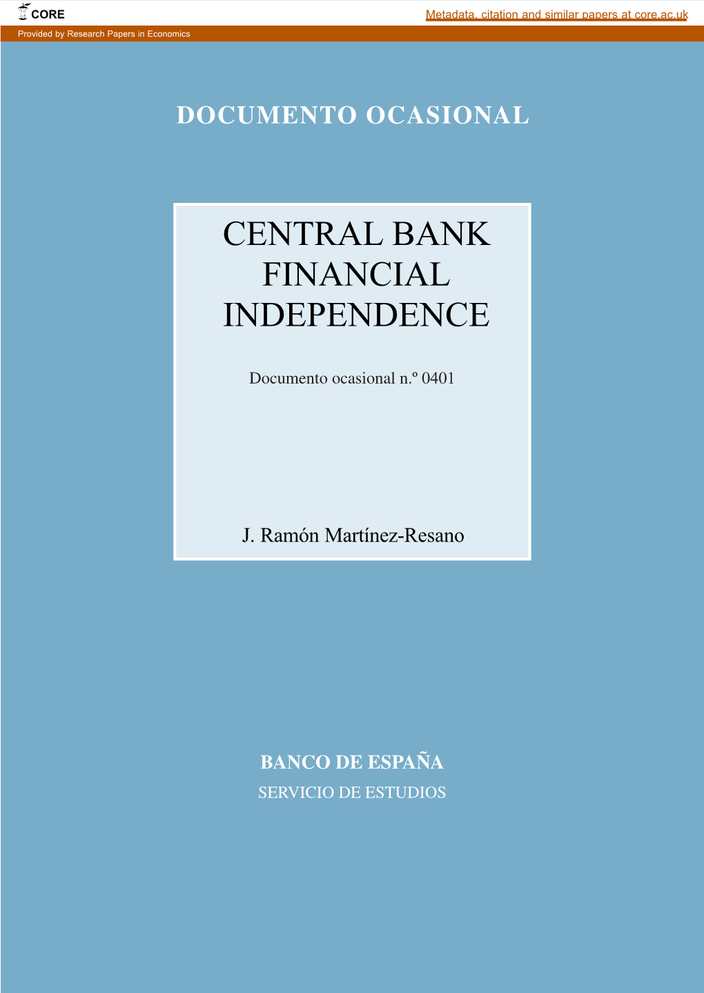Occasional Paper Nº 0401. Central Bank Financial Independence