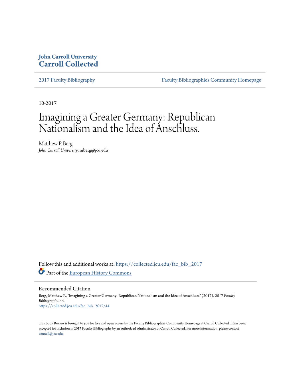 Imagining a Greater Germany: Republican Nationalism and the Idea of Anschluss