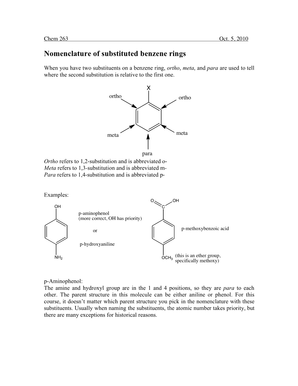 Nomenclature of Substituted Benzene Rings