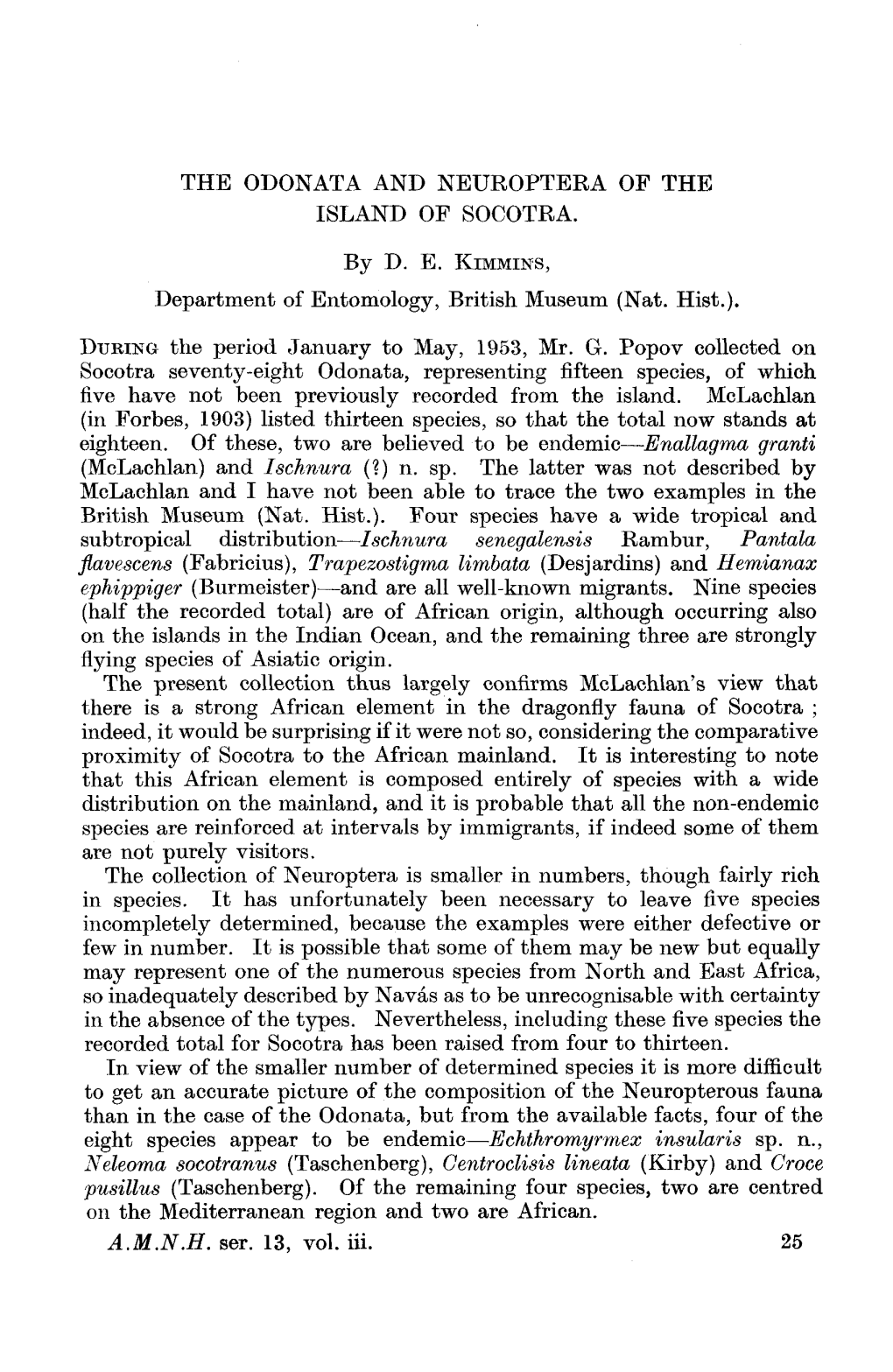 The Odonata and Neuroptera of the Island of Socotra