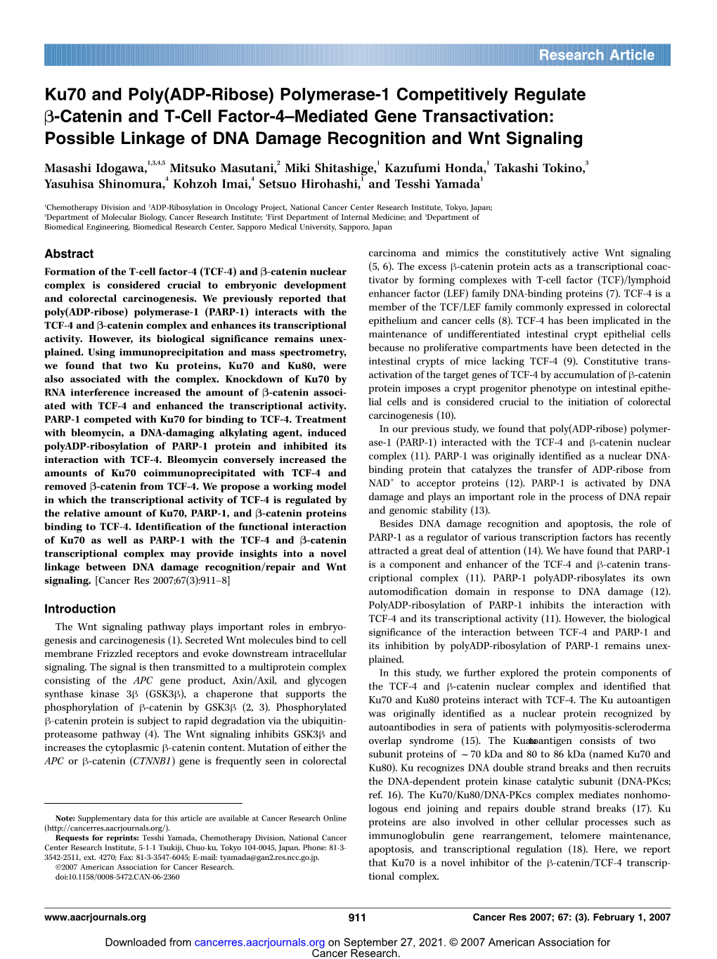 Ku70 and Poly(ADP-Ribose)