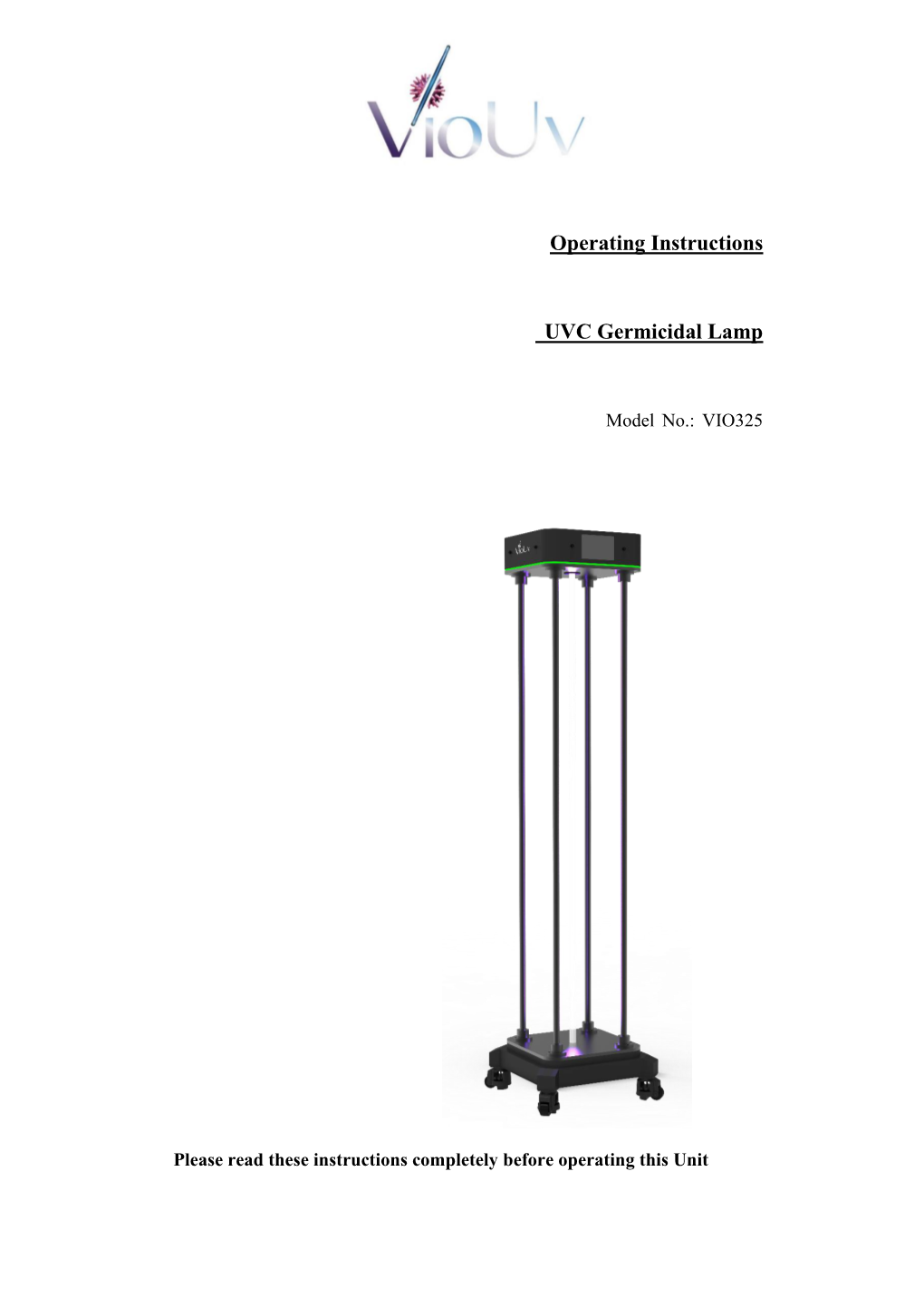 Operating Instructions UVC Germicidal Lamp