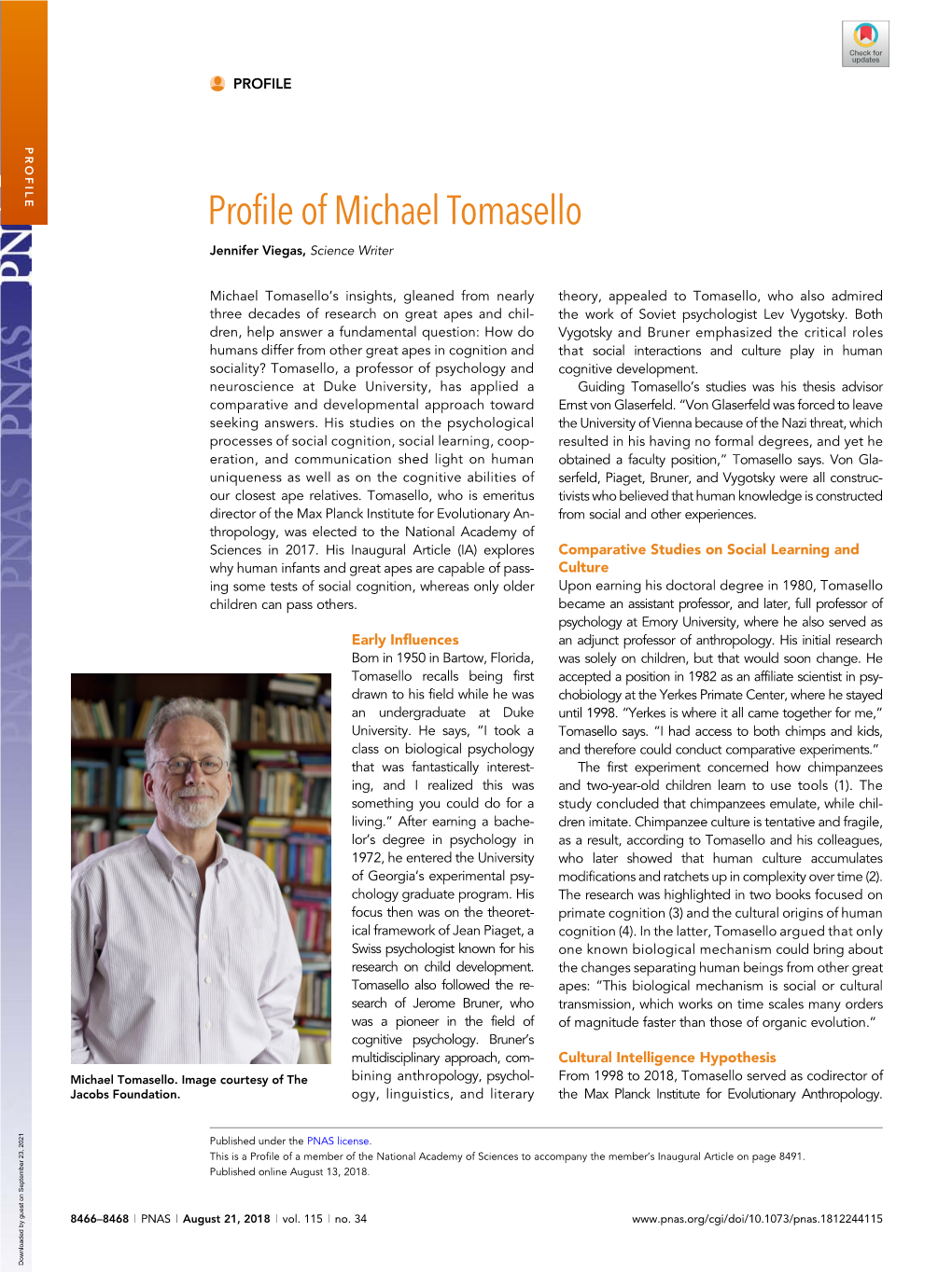 Profile of Michael Tomasello