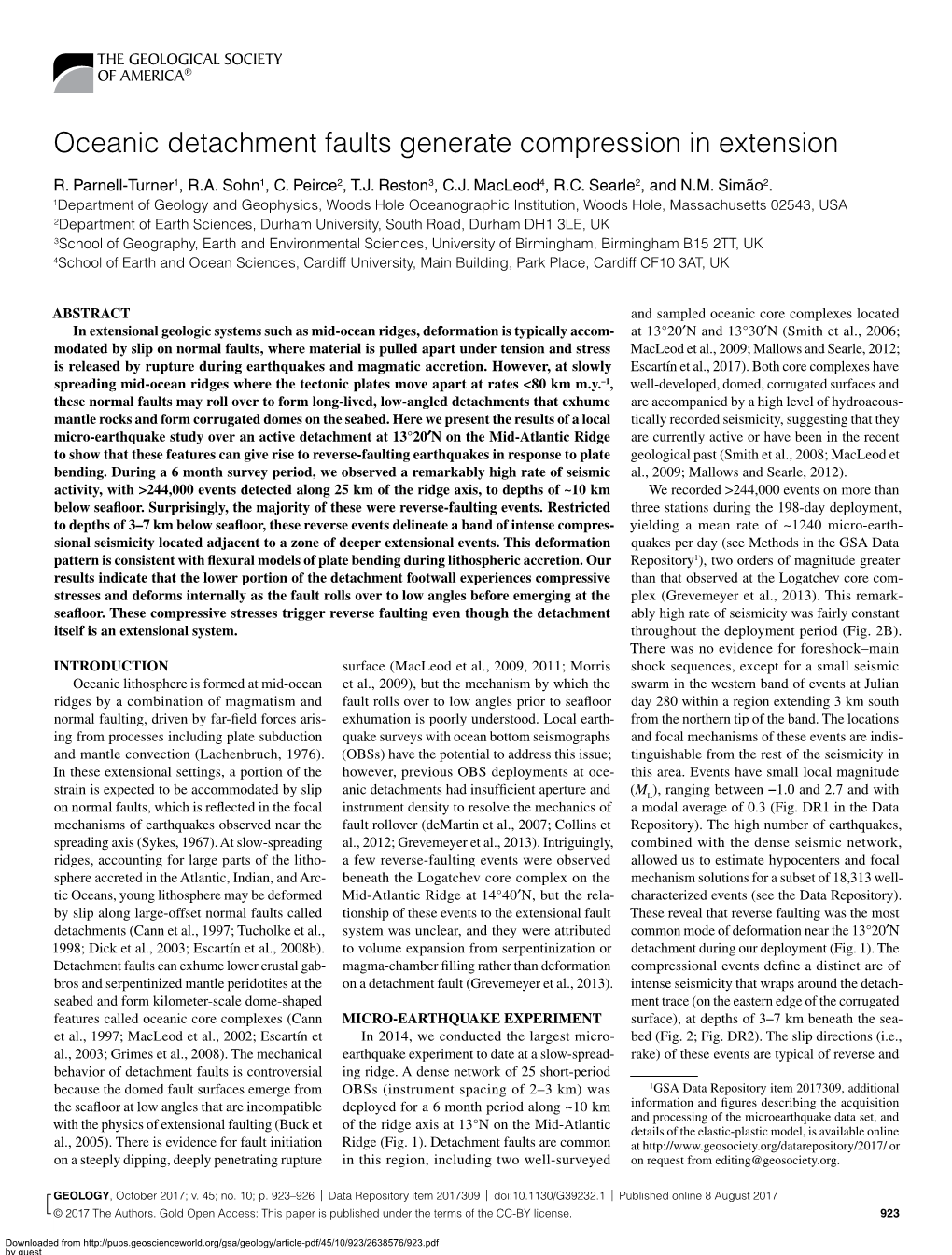 Oceanic Detachment Faults Generate Compression in Extension