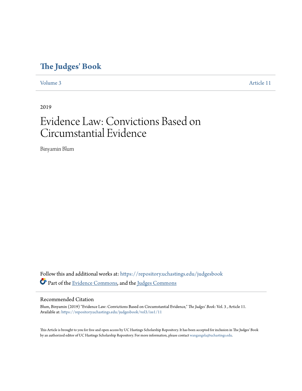 Convictions Based on Circumstantial Evidence Binyamin Blum