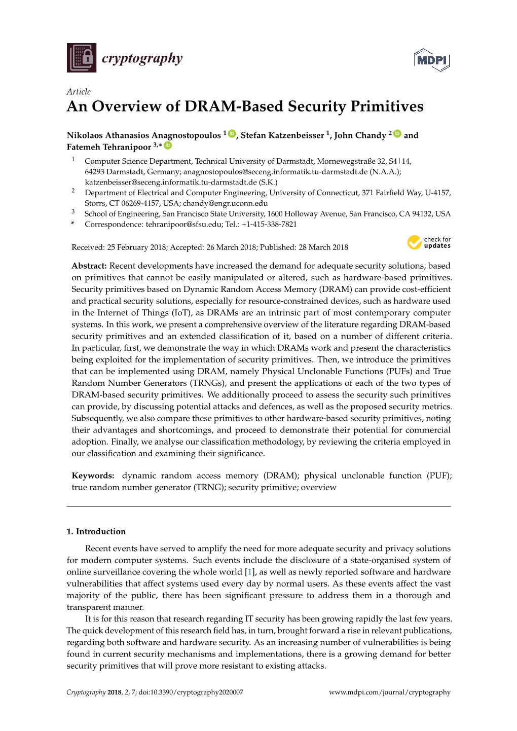 An Overview of DRAM-Based Security Primitives