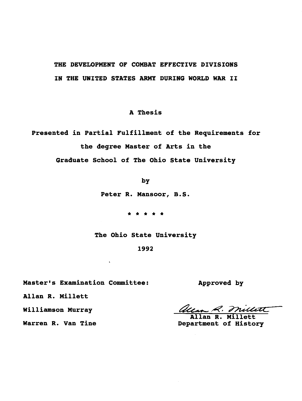 The Development of Combat Effective Divisions in the United States Army