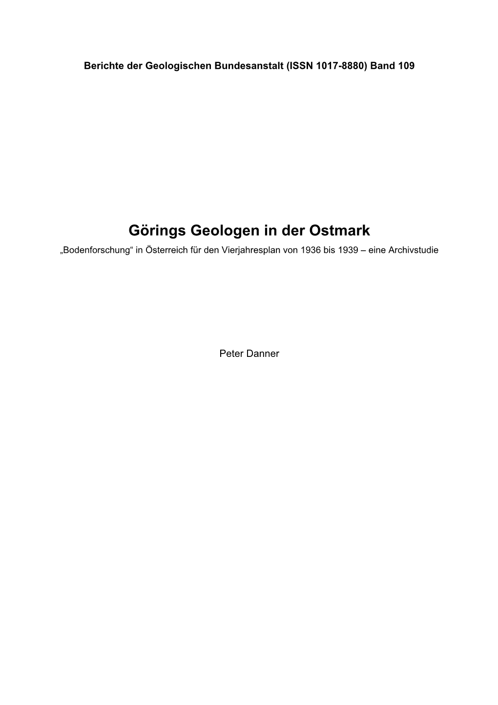 Görings Geologen in Der Ostmark