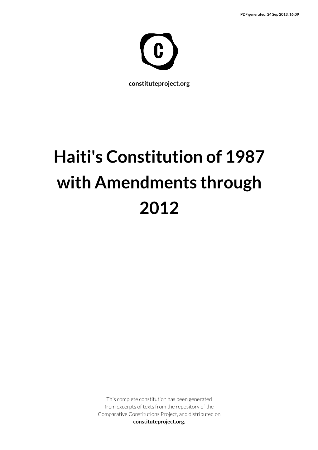 Haiti's Constitution of 1987 with Amendments Through 2012