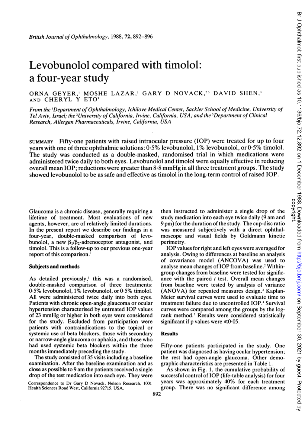 Levobunolol Compared with Timolol