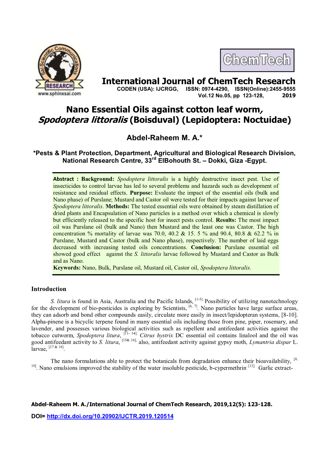 Nano Essential Oils Against Cotton Leaf Worm, Spodoptera Littoralis (Boisduval) (Lepidoptera: Noctuidae)