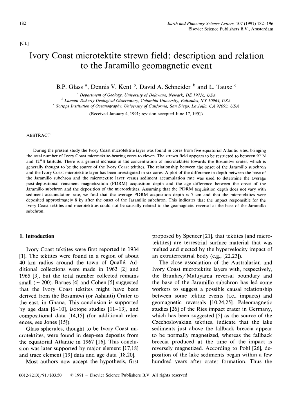 Ivory Coast Microtektite Strewn Field: Description and Relation to the Jaramillo Geomagnetic Event