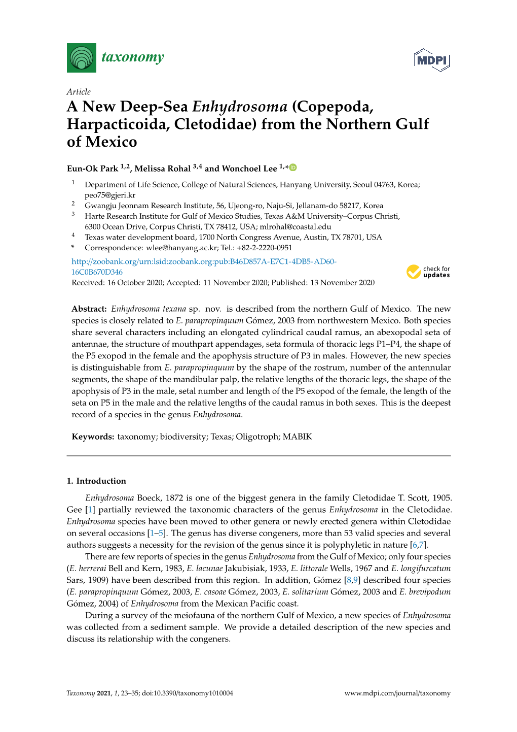 Copepoda, Harpacticoida, Cletodidae) from the Northern Gulf of Mexico