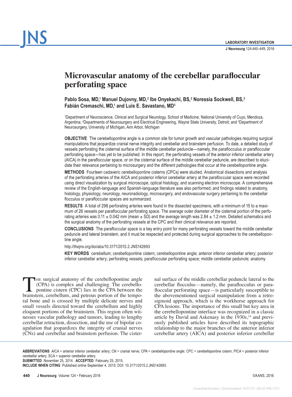 Microvascular Anatomy of the Cerebellar Parafloccular Perforating Space