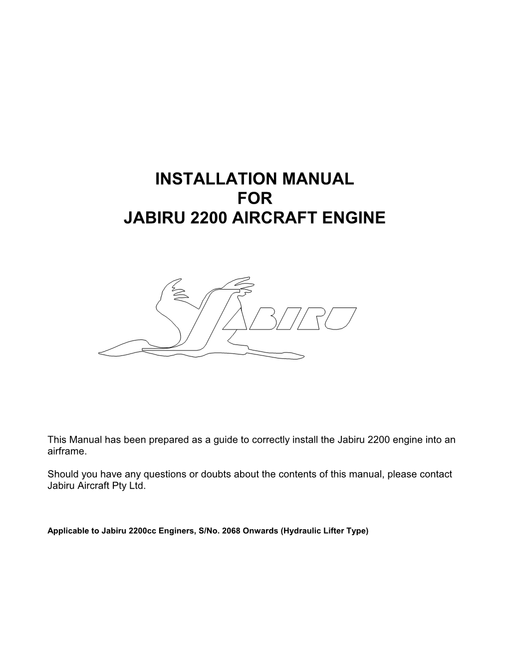 Installation Manual for Jabiru 2200 Aircraft Engine