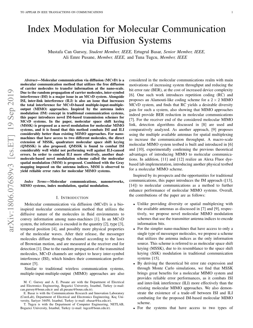 Index Modulation for Molecular Communication Via Diffusion Systems