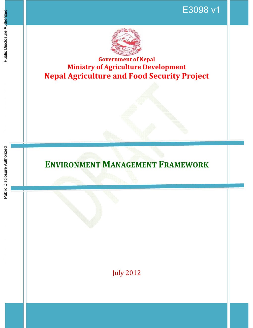 Ministry of Agriculture Development Nepal Agriculture and Food Security Project