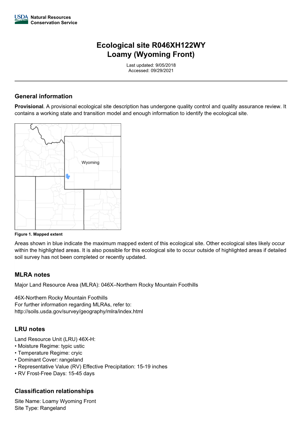 Ecological Site R046XH122WY Loamy (Wyoming Front)