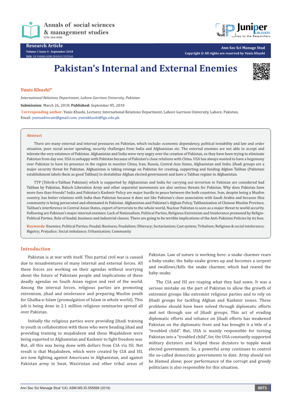 Pakistan's Internal and External Enemies