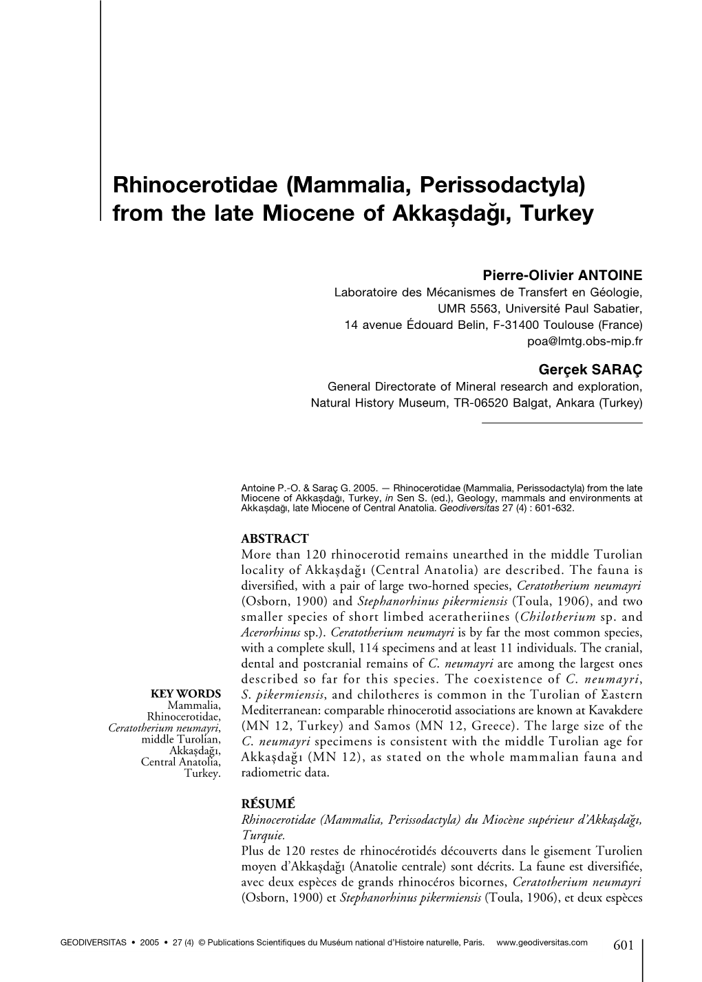 Mammalia, Perissodactyla) from the Late Miocene of Akka Ș Da G ˘ I, Turkey