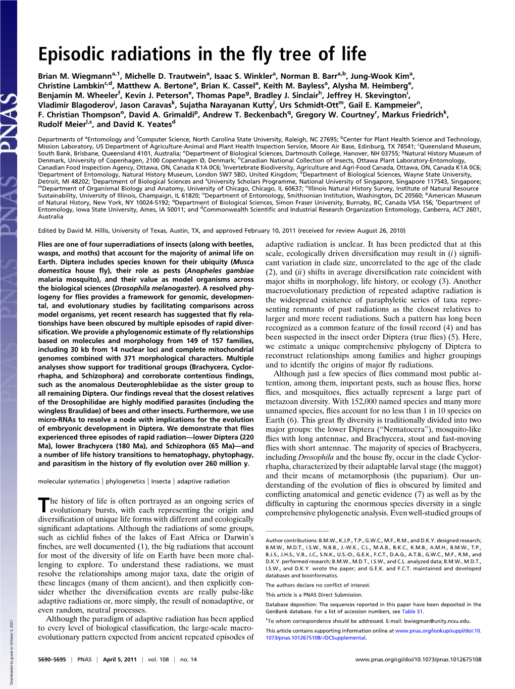 Episodic Radiations in the Fly Tree of Life