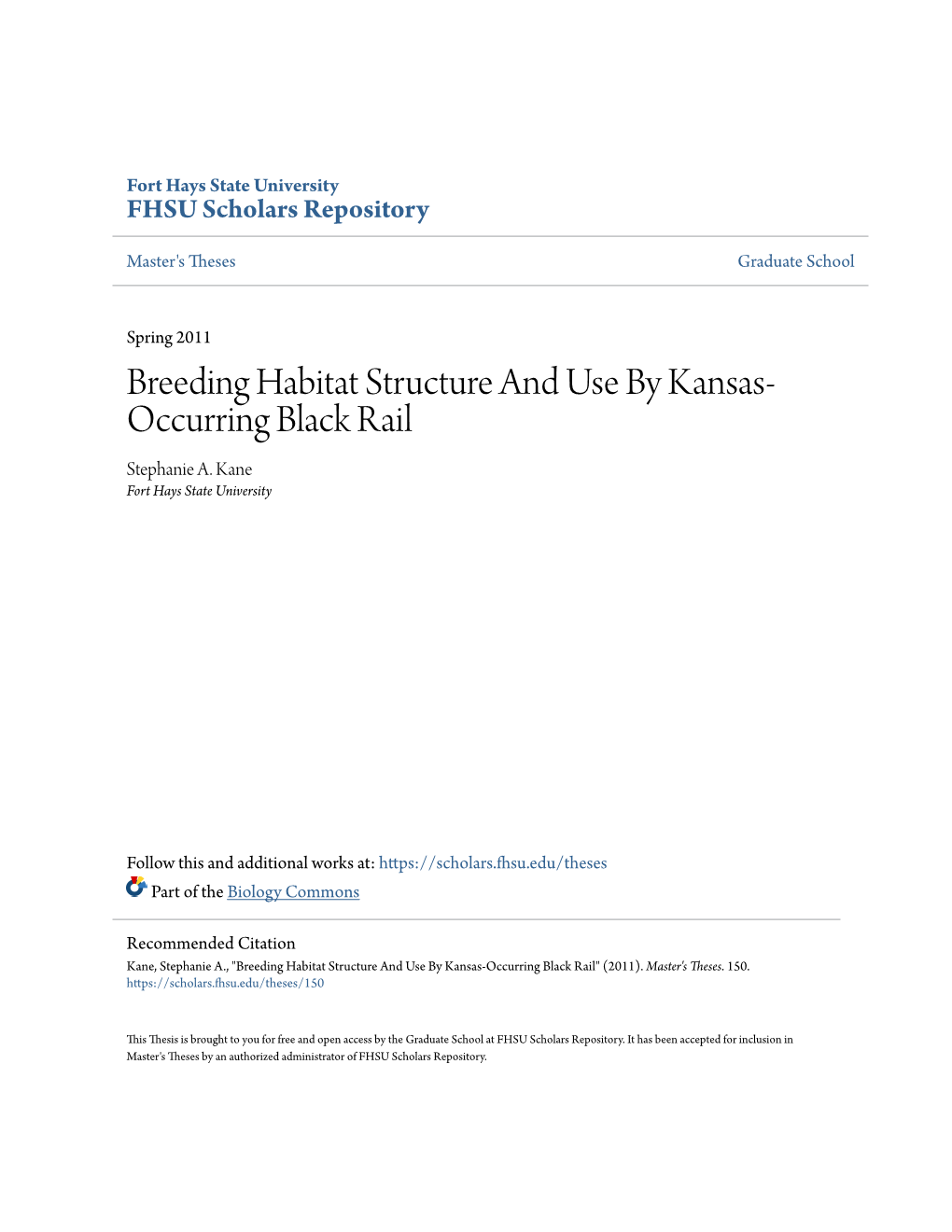 Breeding Habitat Structure and Use by Kansas-Occurring Black Rail