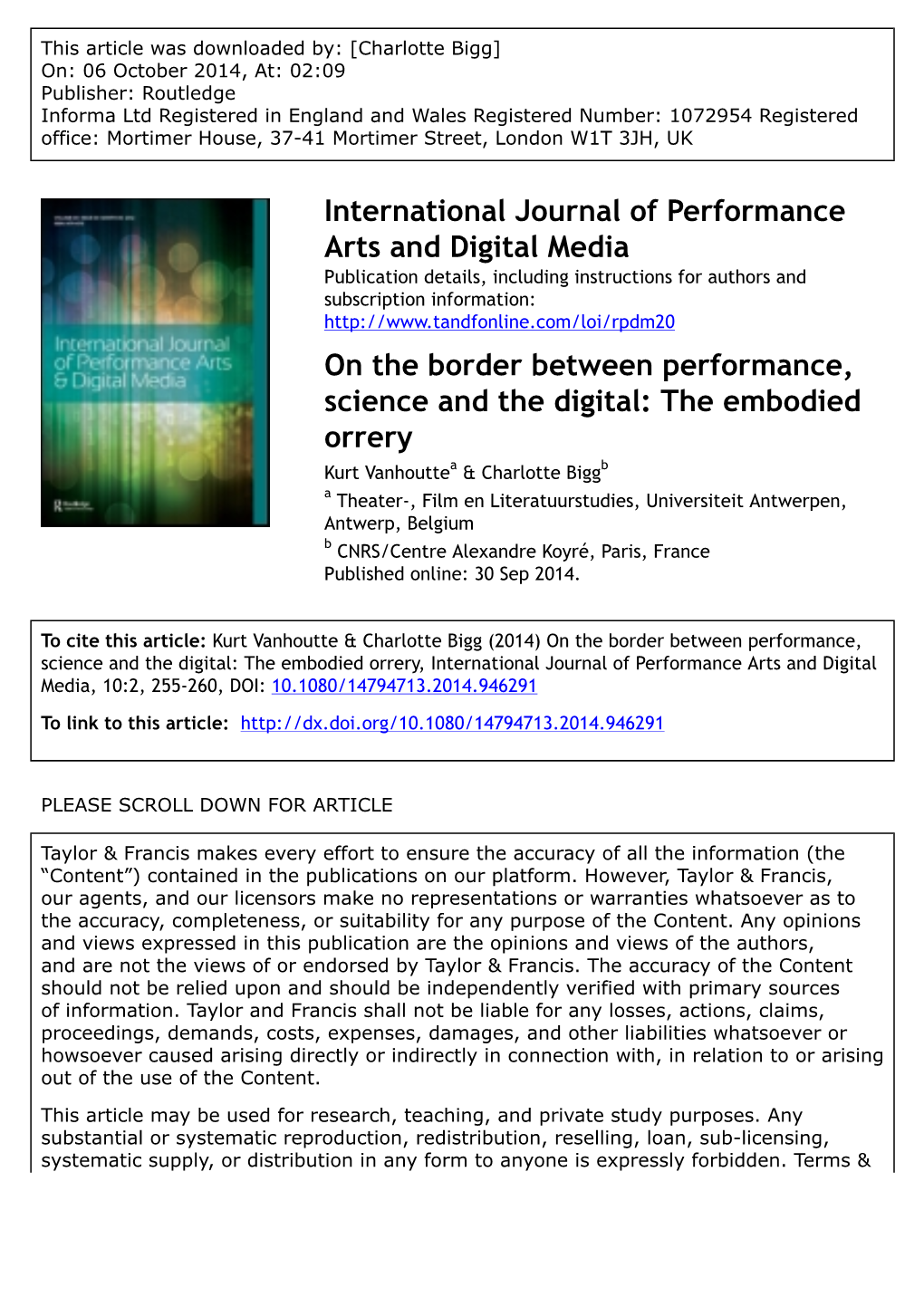 On the Border Between Performance, Science and the Digital: The