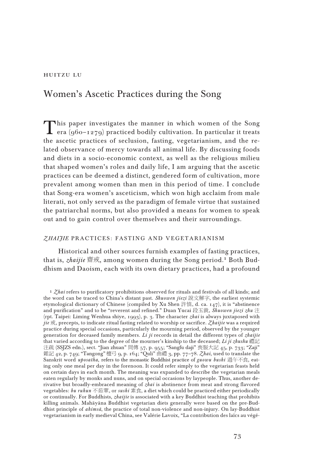 Women's Ascetic Practices During the Song