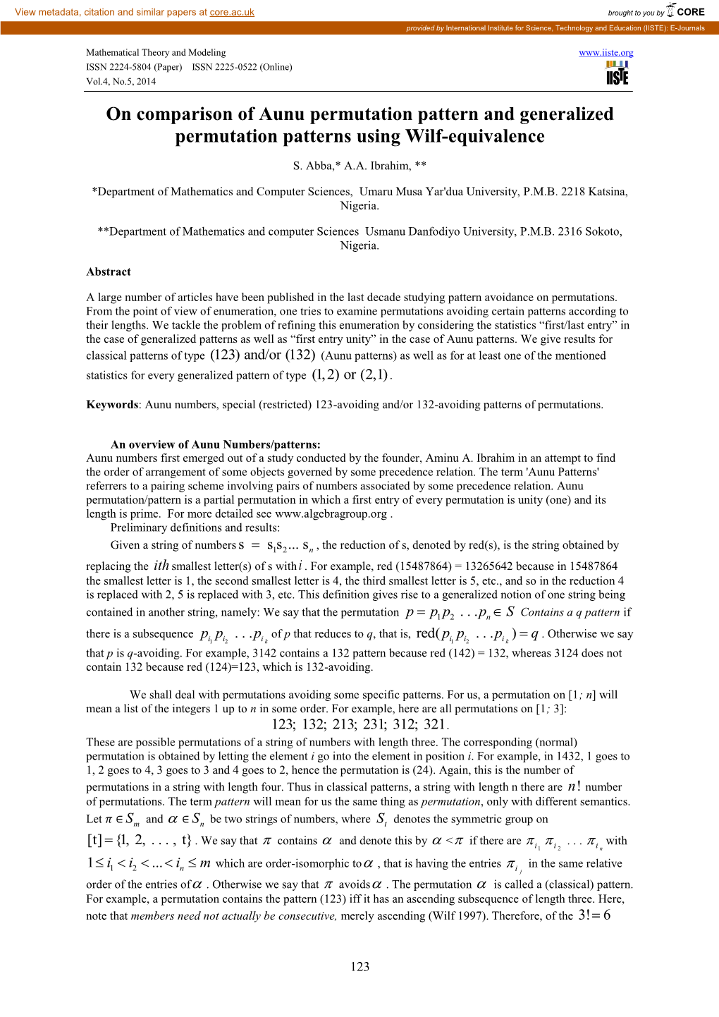 On Comparison of Aunu Permutation Pattern and Generalized Permutation Patterns Using Wilf-Equivalence