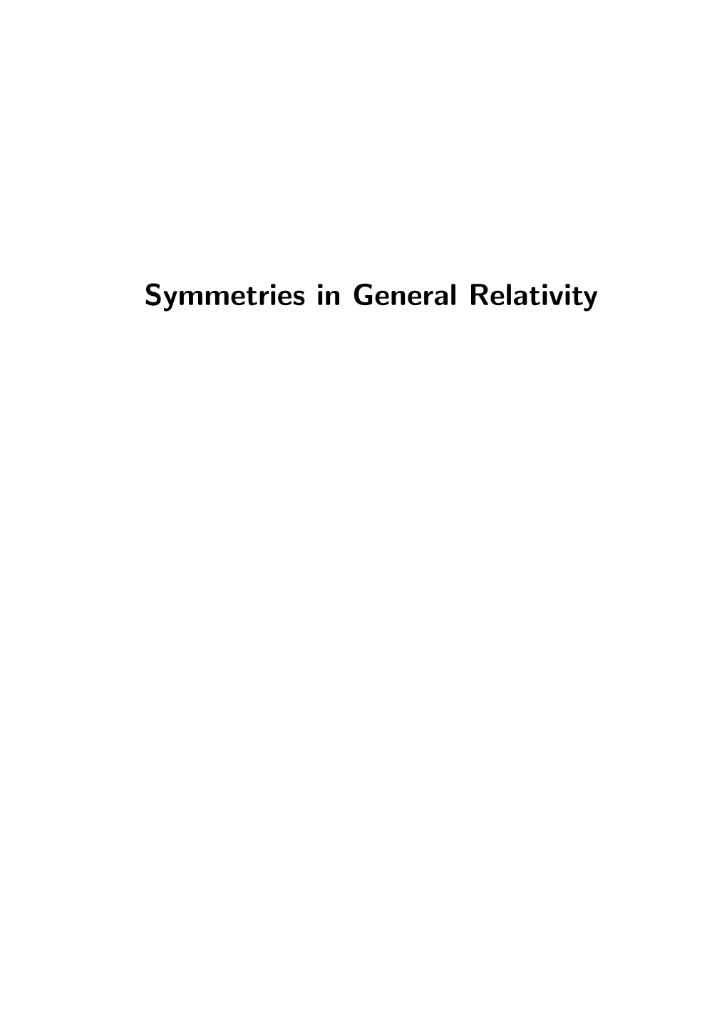 Symmetries in General Relativity