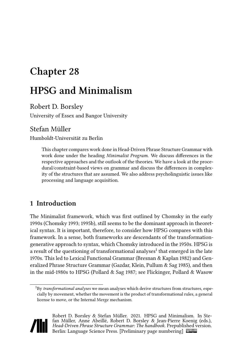 Chapter 28 HPSG and Minimalism Robert D