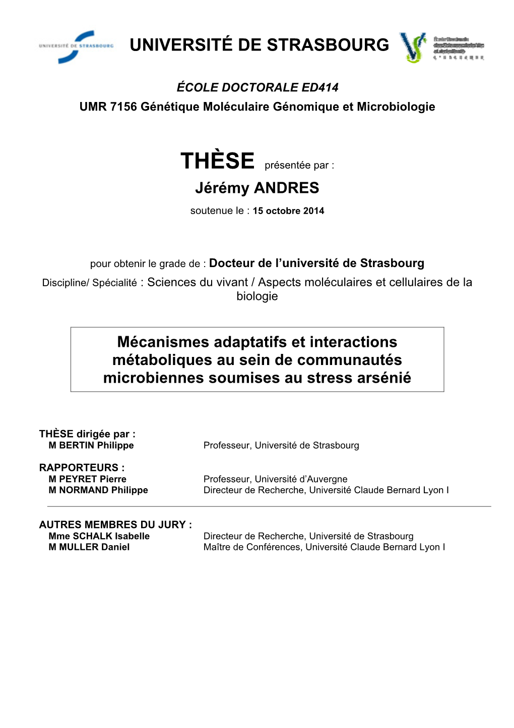 Mécanismes Adaptatifs Et Interactions Métaboliques Au Sein De Communautés Microbiennes Soumises Au Stress Arsénié