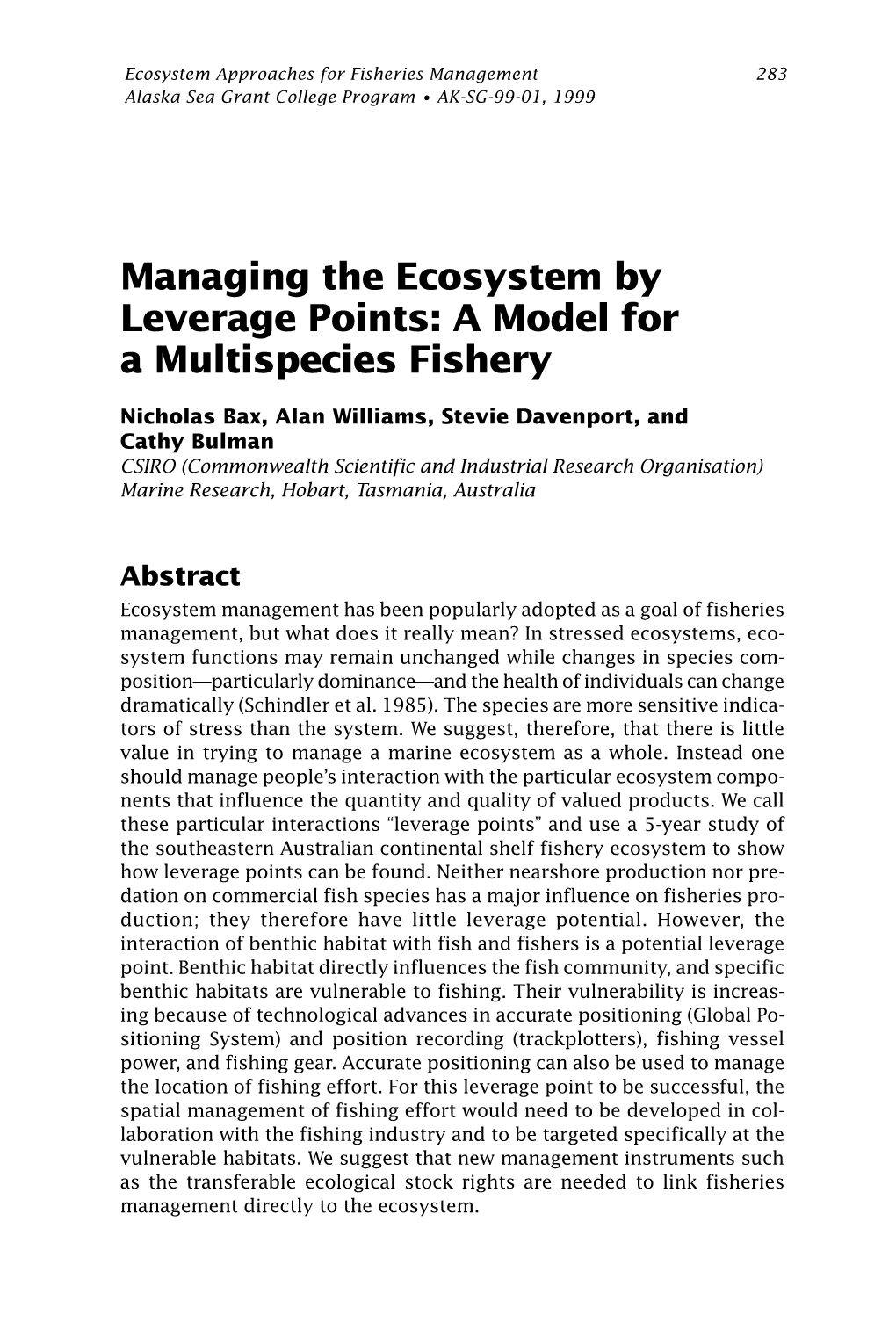 Ecosystem Approaches for Fisheries Management, Part 4