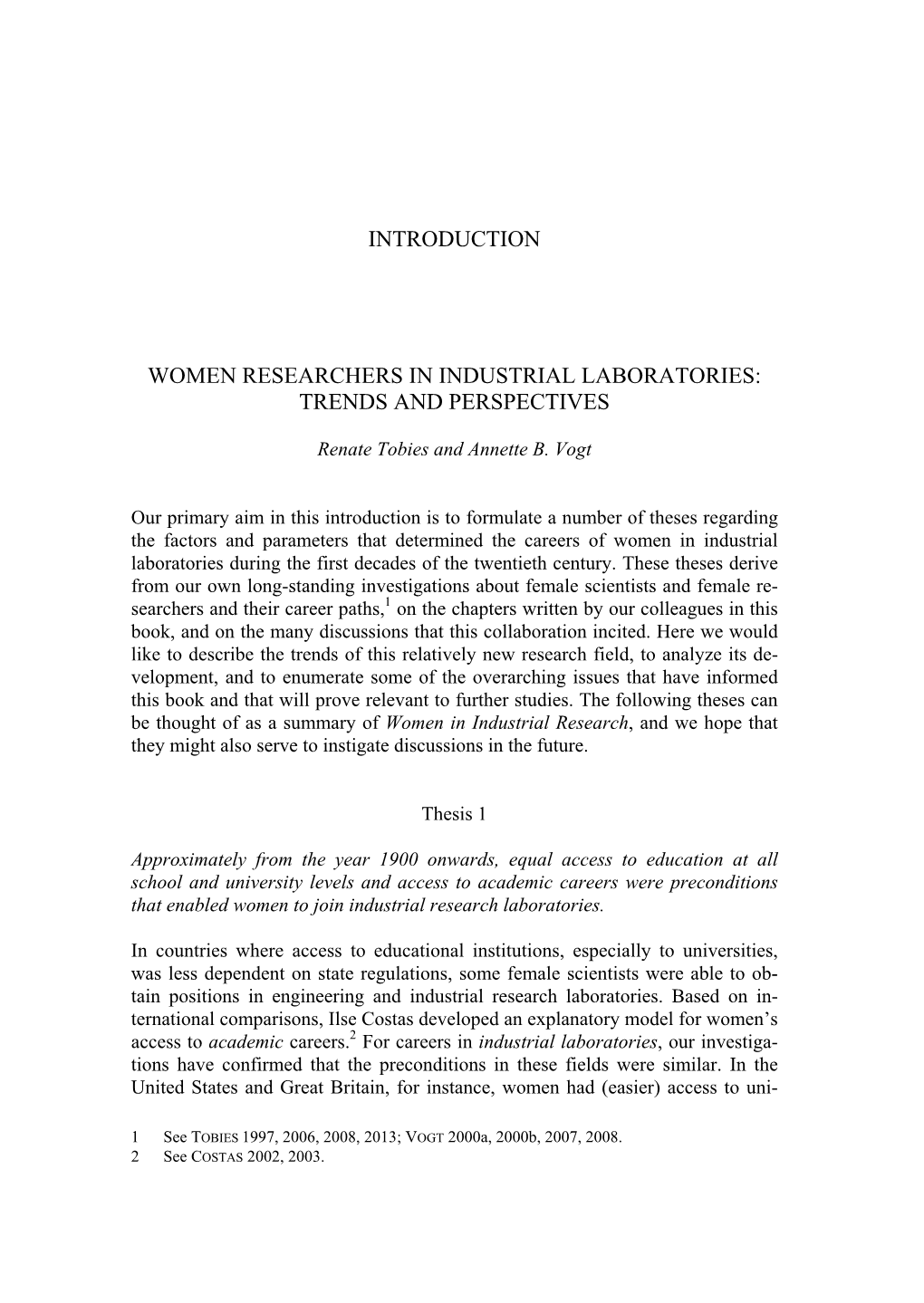 Introduction Women Researchers in Industrial Laboratories: Trends And