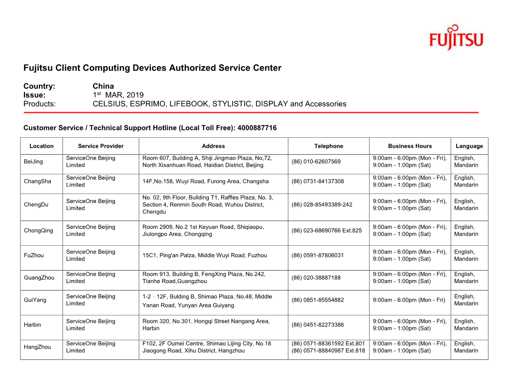 Fujitsu Client Computing Devices Authorized Service Center