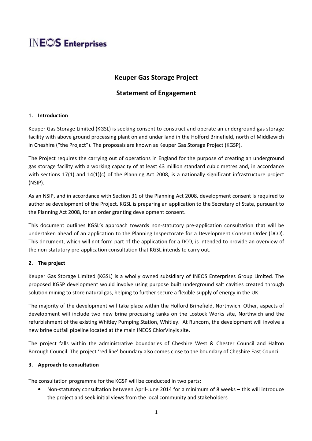 Keuper Gas Storage Project Statement of Engagement