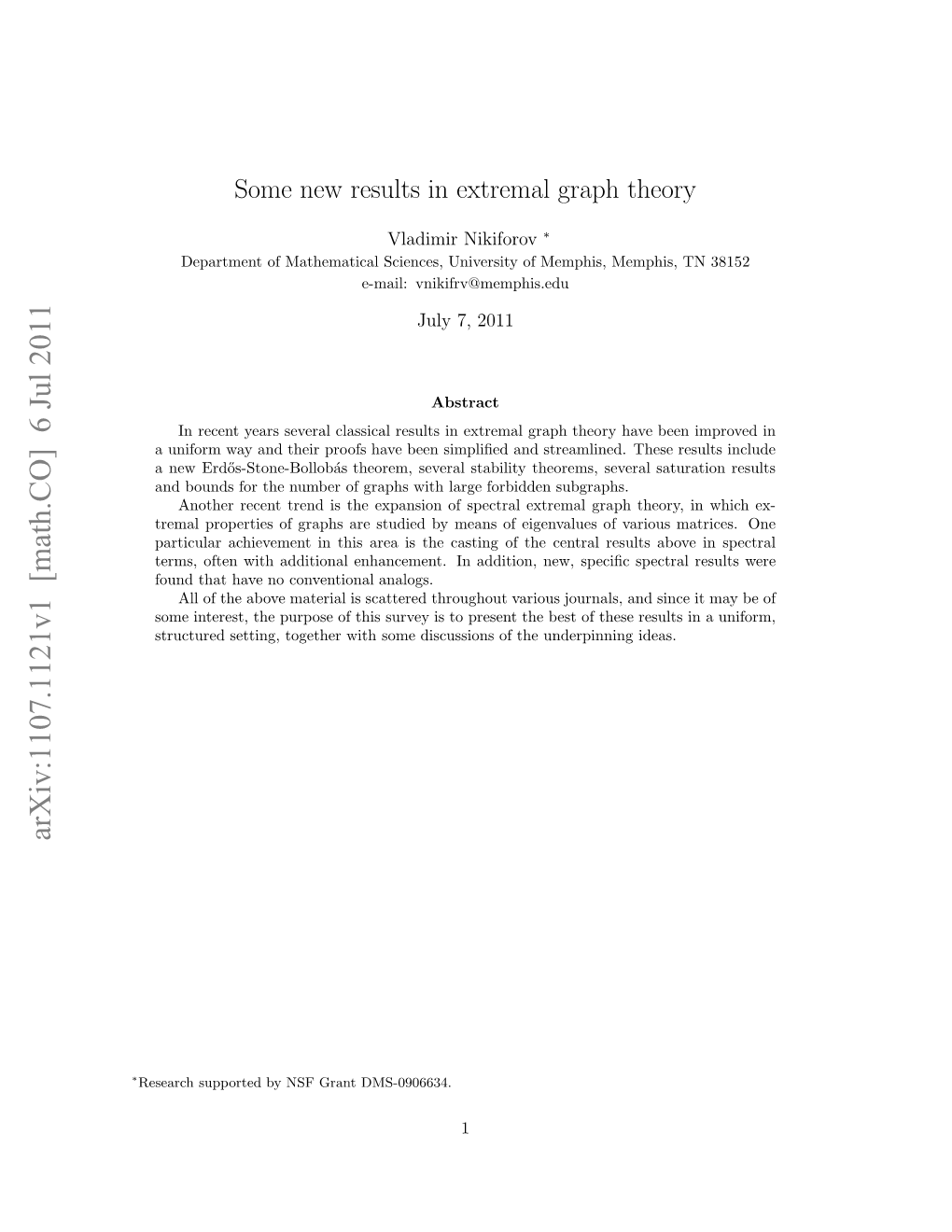 Some New Results in Extremal Graph Theory