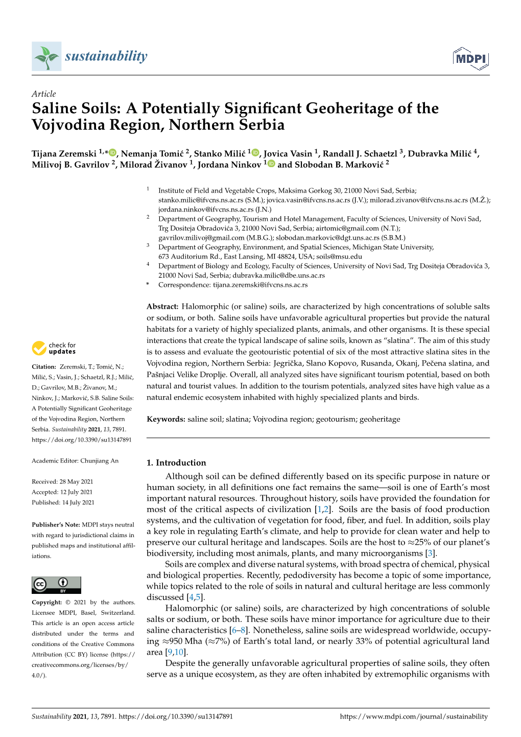 Saline Soils: a Potentially Signiﬁcant Geoheritage of the Vojvodina Region, Northern Serbia