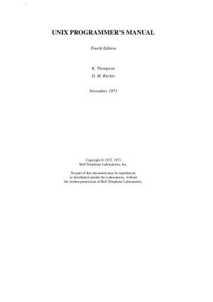 UNIX Programmer's Manual: Fourth Edition