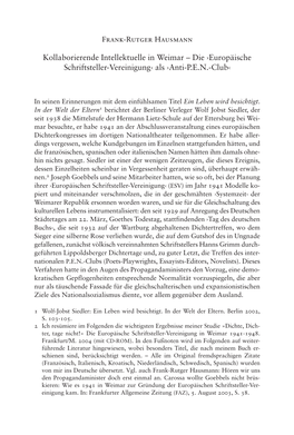 Kollaborierende Intellektuelle in Weimar – Die ›Europäische Schriftsteller-Vereinigung‹ Als ›Anti-P.E.N.-Club‹