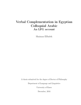 Verbal Complementation in Egyptian Colloquial Arabic an LFG Account