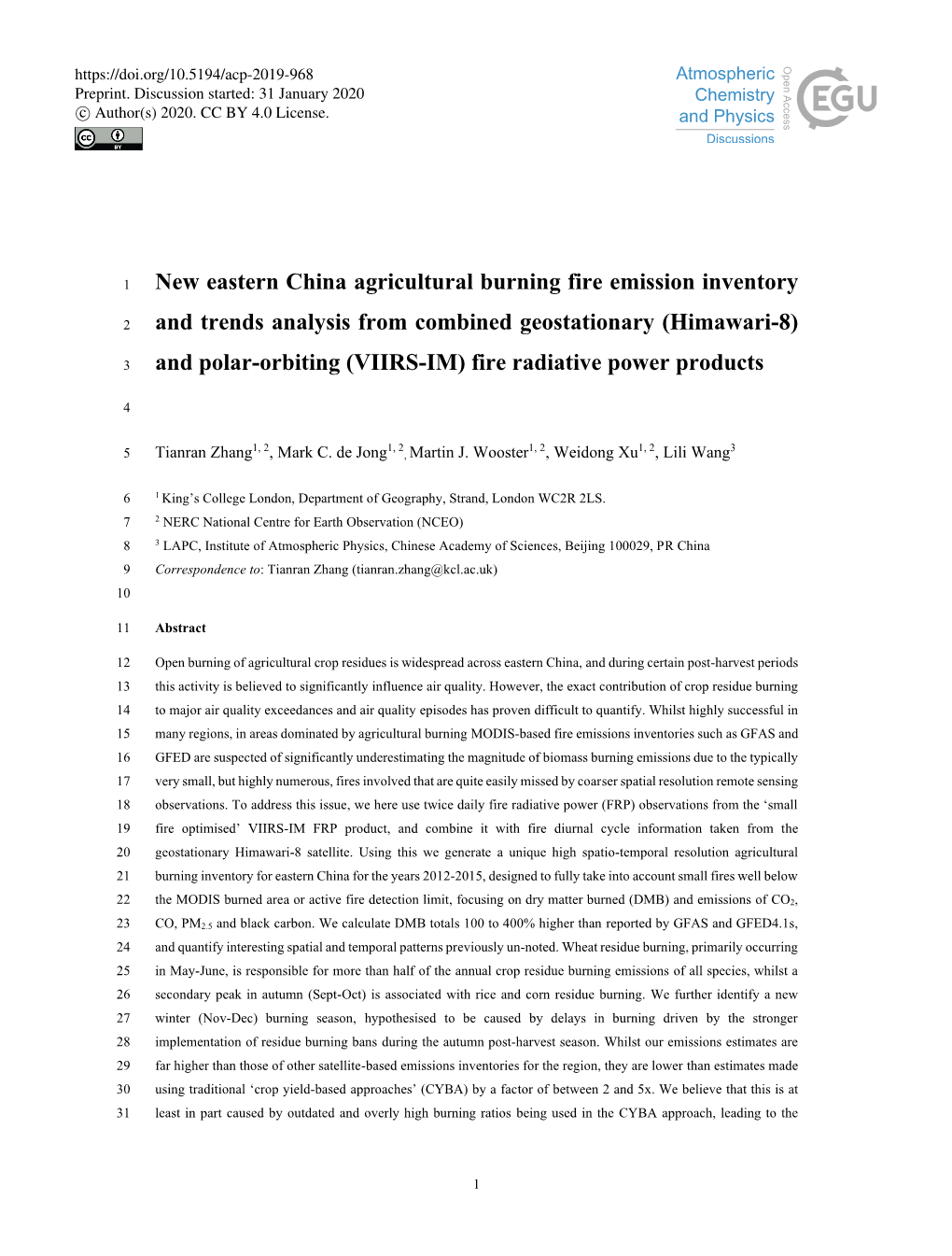 New Eastern China Agricultural Burning Fire Emission Inventory