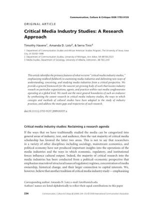 Critical Media Industry Studies: a Research Approach