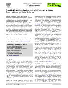 Small RNA-Mediated Epigenetic Modifications in Plants