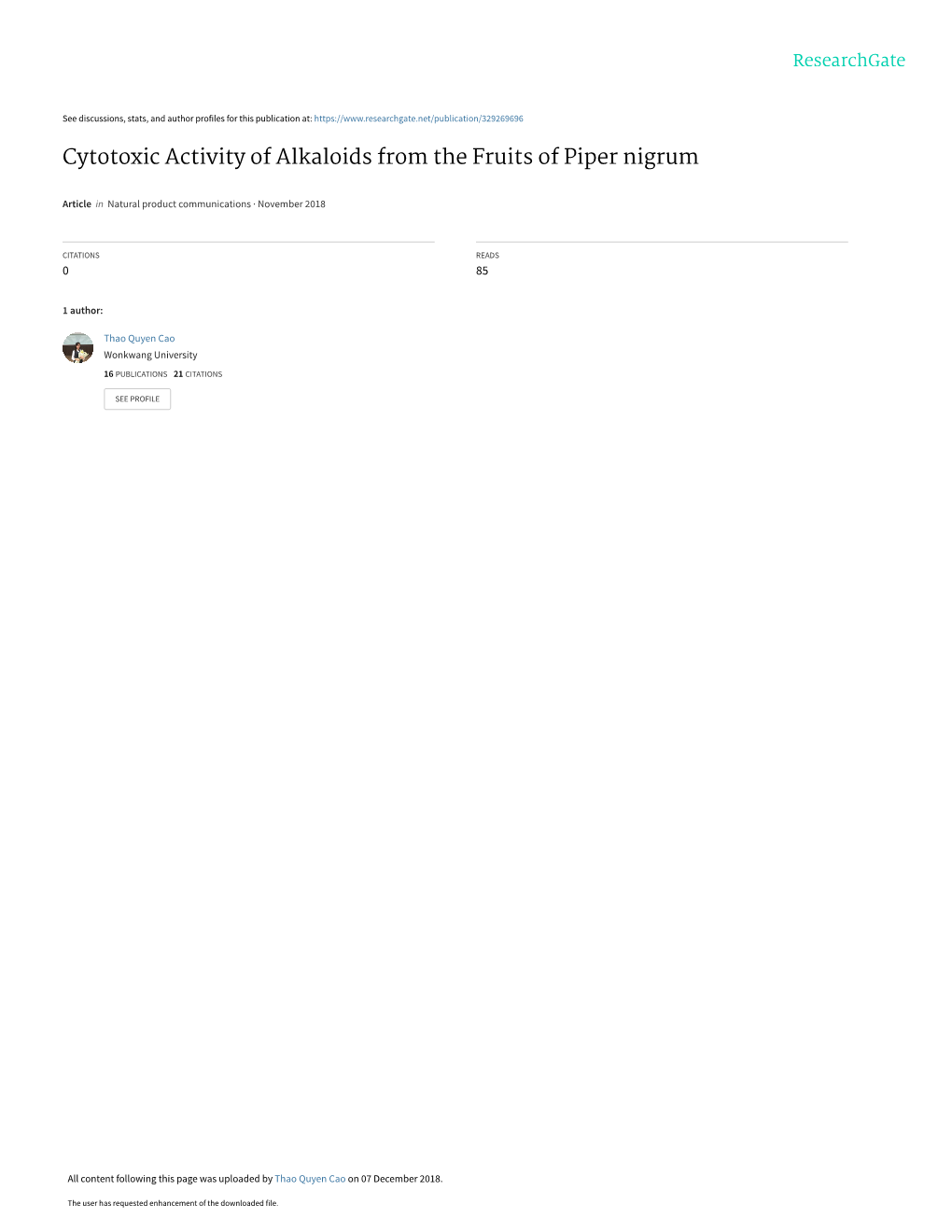 Cytotoxic Activity of Alkaloids from the Fruits of Piper Nigrum